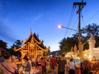 Night Bazaar Market Walking Street in Chiang Mai Thailand.
