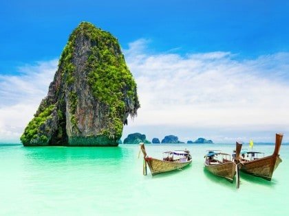 3 Boats in Green Coloured Sea, Thailand