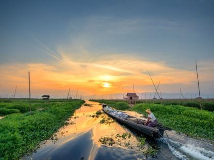 Boat at Floating Gardens, Inle Lake, Myanmar