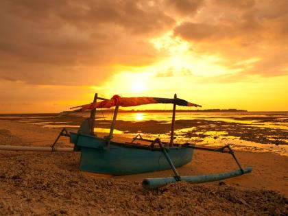 Sunset, Lombok Beach with Fishing Boat