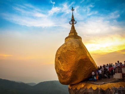 Kyaikhtiyo Golden Rock Kyaiktiyo pagoda at dusk Myanmar