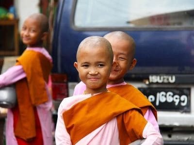 Young monks on the streets of Yangon, Myanmar