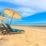 Umbrellas and chair, Beach with blue sky, Hua Hin, Thailand
