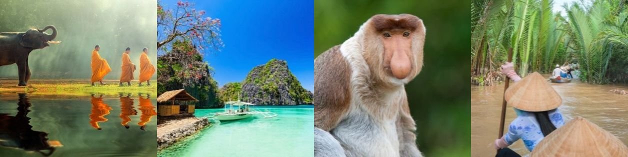 Panorama, Beach, Monk, Monkey, Mekong