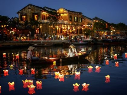 Lanterns on river Hoi An at Night, Vietnam
