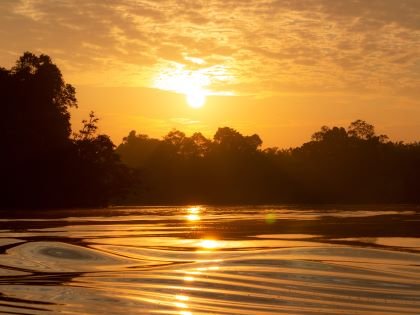 Sunrise over the Kinabatangan river in Sabah Borneo.