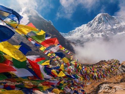 Prayer flags and Mt. Annapurna Nepal