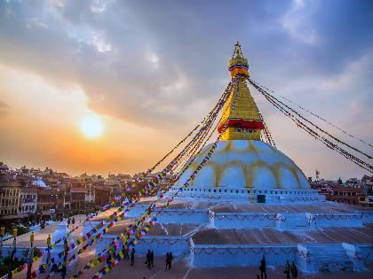 Boudhanath Pagoda in Kathmandu at sunset
